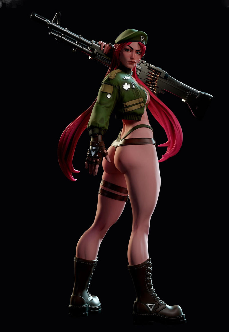 Female Soldier Machine Gun Sexy Pin Up Miniature | NSFW Topless version | 28mm, 32mm,54mm, 75mm, 100mm Scales | Sci-Fi miniatures | Fan Art - Only-Games