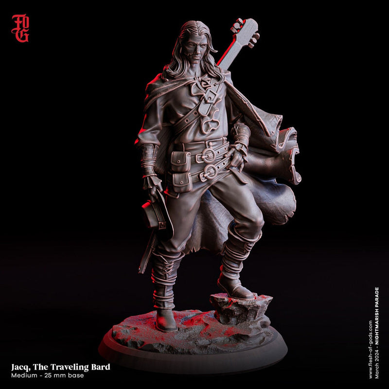 Human Bard Rogue PC NPC| Unpainted Resin miniature |28mm,32mm,54mm,75mm,100mm Scale| Figurine mini -D&D 5e | Flesh of Gods - Only-Games