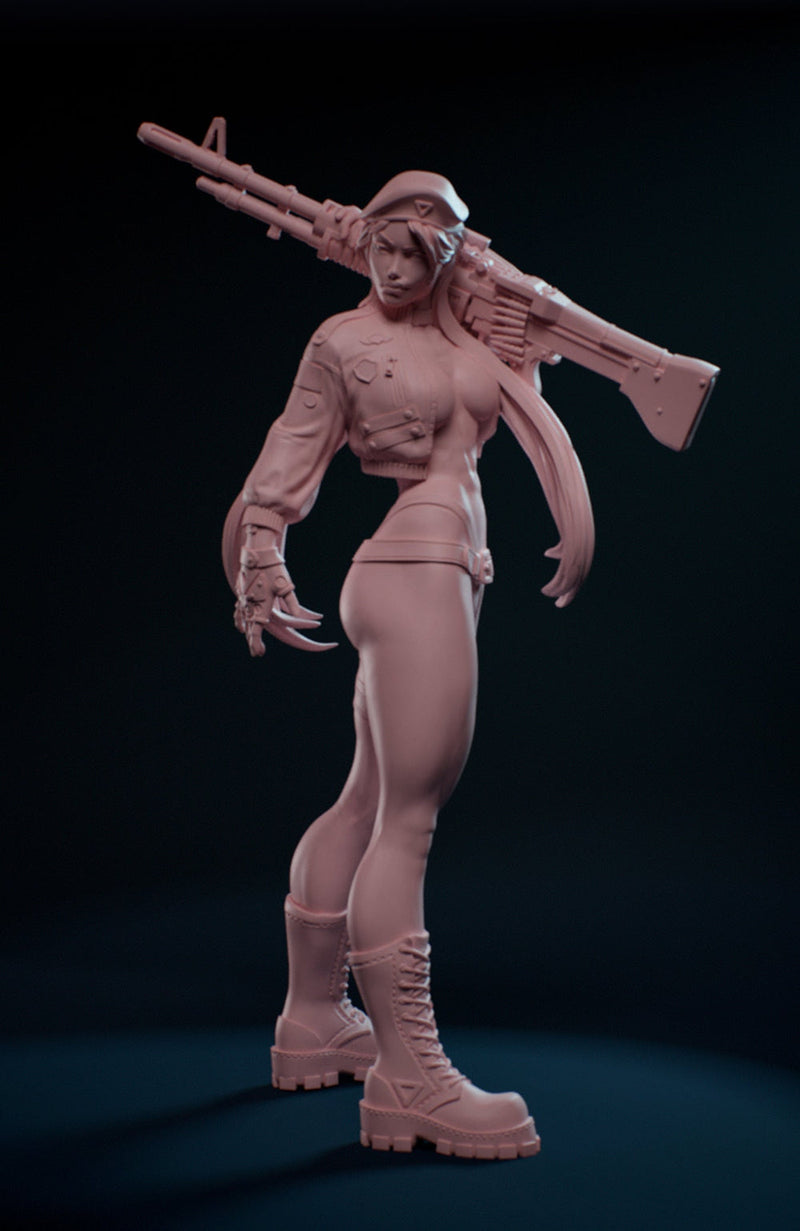 Female Soldier Machine Gun Sexy Pin Up Miniature | NSFW Topless version | 28mm, 32mm,54mm, 75mm, 100mm Scales | Sci-Fi miniatures | Fan Art - Only-Games