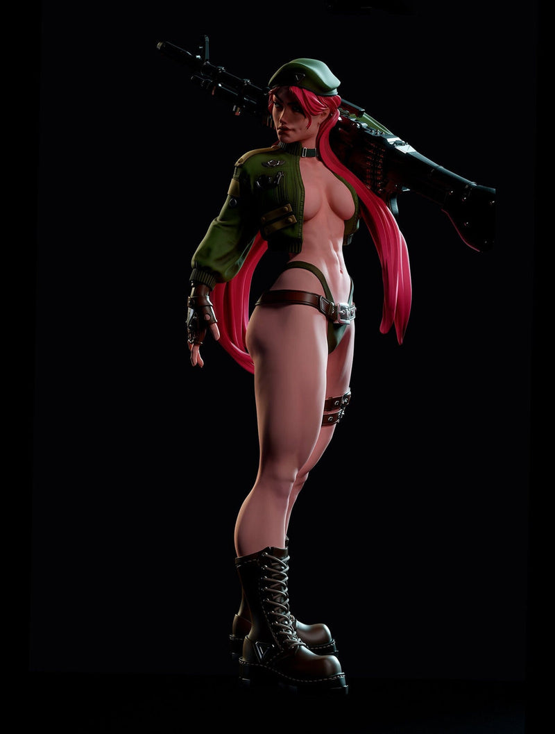 Female Soldier Machine Gun Sexy Pin Up Miniature | NSFW Topless version | 28mm, 32mm,54mm, 75mm, 100mm Scales | Sci-Fi miniatures | Fan Art - Only-Games