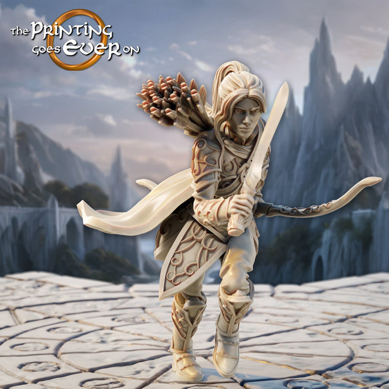 Female Elf Ranger Fighter with Sword & Bow | Miniature | 28mm,32mm,54mm, 75mm, 100mm Scales | Pathfinder Figure | DnD | Figurine unpainted | - Only-Games