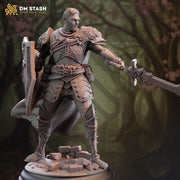Human Paladin Fighter Sword & Shield | Miniature | 28mm, 32mm, 54mm,75mm, 100mm Scales | Pathfinder Figure | DnD | Figurine unpainted | - Only-Games