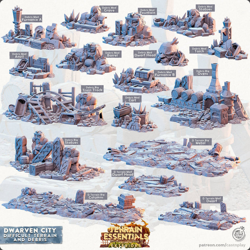 Dwarven City Debris Props Terrain | Unpainted Resin 28mm, 32mm | Dungeons &  Dragons 5e Miniature | Pathfinder RPG Tabletop DnD | - Only-Games