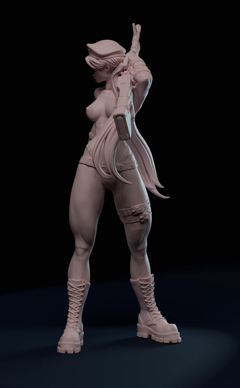 Female Soldier Machine Gun Sexy Pin Up Miniature | NSFW Topless version | 28mm, 32mm,54mm, 75mm, 100mm Scales | Sci-Fi miniatures | Fan Art - Only-Games