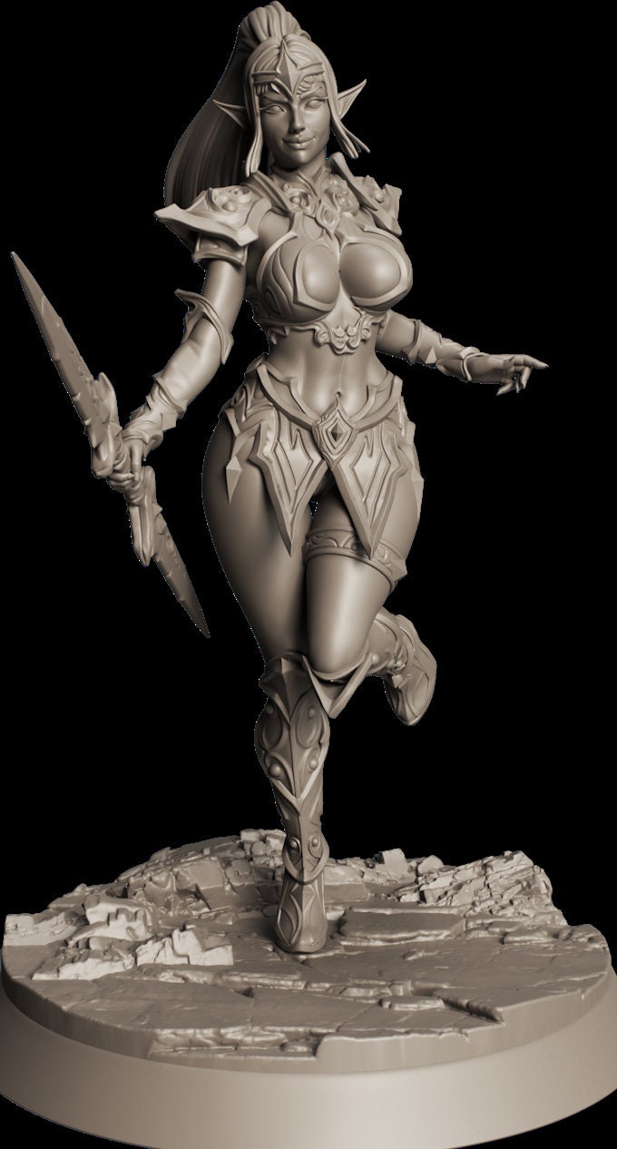 Female Elf Bladesinger Wizard, Sorcerer, Monk Sexy Pinup PC NPC Unpainted Resin | 28mm, 32mm,54mm,75mm,100mm Scale | Dungeons & Dragons 5e - Only-Games