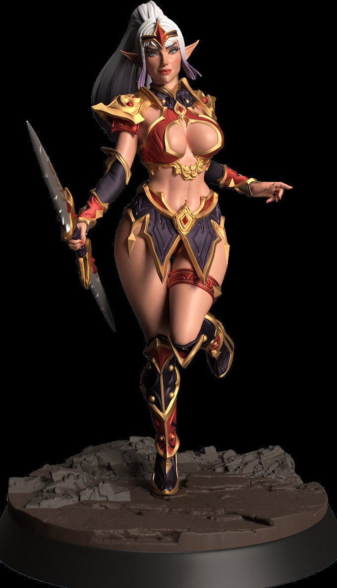 Female Elf Bladesinger Wizard, Sorcerer, Monk Sexy Pinup PC NPC Unpainted Resin | 28mm, 32mm,54mm,75mm,100mm Scale | Dungeons & Dragons 5e - Only-Games
