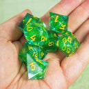 Green and Gold Shimmer Liquid Core Dice Set