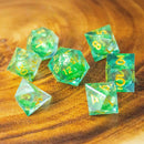 Green and Gold Shimmer Liquid Core Dice Set