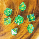 Green and Gold Shimmer Liquid Core Dice Set