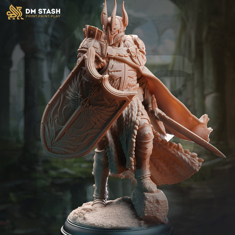 Human Paladin Fighter Sword & Shield | Miniature | 28mm, 32mm, 54mm,75mm, 100mm Scales | Pathfinder Figure | DnD | Figurine unpainted | - Only-Games