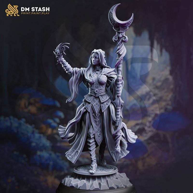 Dark Elf Female Cleric of Eilistraee, Wizard Miniature | 28mm, 32mm,54mm,75mm, 100mm Scales | Dungeons and Dragons Pathfinder | DM Stash - Only-Games