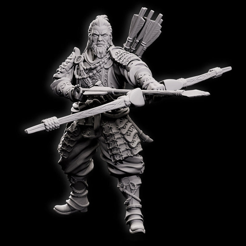 Human Fighter Samurai Sharpshooter, Ranger | Miniature 28mm,32mm,54mm, 75mm,100mm Scale Pathfinder Figure/ DnD Figurine unpainted - Only-Games