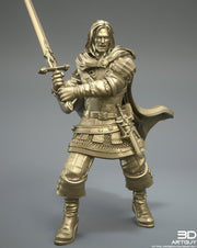 Human Ranger Fighter with Sword | Miniature | 28mm, 32mm, 54mm, 75mm, 100mm Scales | Pathfinder Figure | DnD | Figurine unpainted | - Only-Games