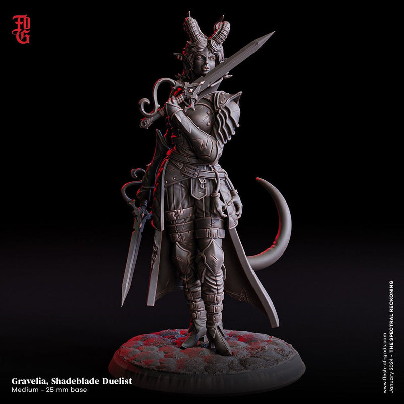 Female Tiefling Warlock Hexblade, Fighter, Ranger  PC NPC | 28mm,32mm,54mm, 75mm,100mm Scale Resin Mini | Dungeons & Dragons| Flesh of Gods - Only-Games