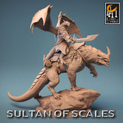 Winged Dragonborn w/ Sword Mounted on Dragonling  | Dungeons and Dragons 5e  | 28mm,32mm, 54mm, 75mm Scale | Pathfinder | Lord of the Print - Only-Games
