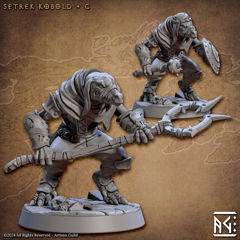 Kobold Fighter with Mancatcher, Mace & Shield PC NPC DnD | 28mm, 32mm, 54mm, 75mm Scale Miniature | Dungeons and Dragons | Artisan Guild - Only-Games