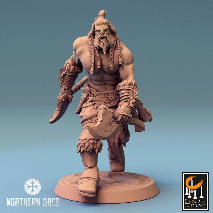 Orc Fighter Barbarian Dual Battle Axes, Half-Orc | Scales: 28mm | 32mm |54mm| 75mm | 100mm  Megaboss | Dungeons& Dragons 5e | Pathfinder | - Only-Games