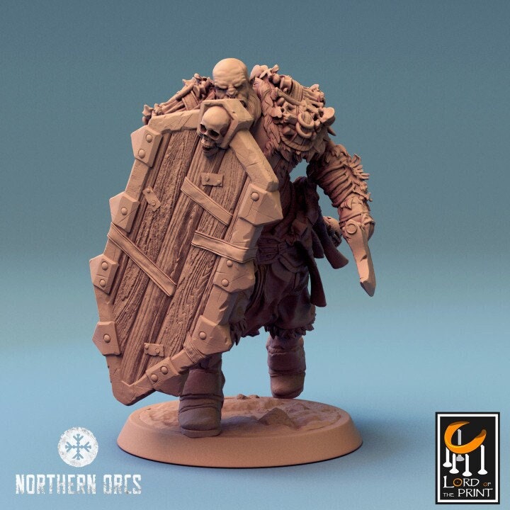 Orc Fighter Barbarian Battle Axe and Shield, Half-Orc | Scales: 28mm, 32mm , 54mm,75mm,100mm  Megaboss | Dungeons & Dragons 5e | Pathfinder - Only-Games