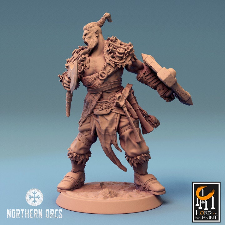 Orc Fighter Barbarian Dual Battle Axes, Half-Orc | Scales: 28mm | 32mm |54mm| 75mm | 100mm  Megaboss | Dungeons& Dragons 5e | Pathfinder | - Only-Games