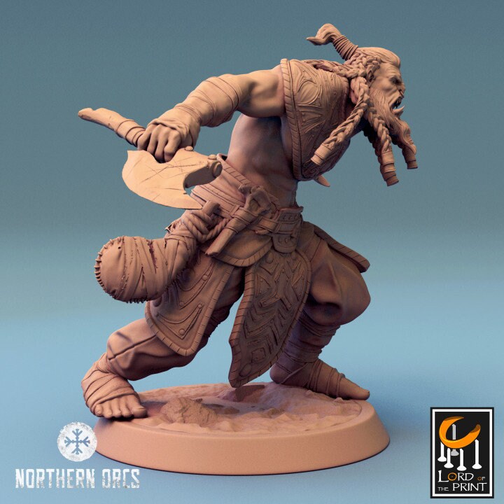 Orc Fighter Barbarian Dual Battle Axes, Half-Orc | Scales: 28mm | 32mm |54mm| 75mm | 100mm  Megaboss | Dungeons& Dragons 5e | Pathfinder | - Only-Games