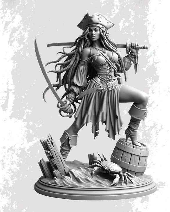 Human Female Pirate, Swashbuckler Rogue, Thief PC NPC Miniature NSFW Topless & Nude versions | 28mm,32mm,54mm,75mm,100mm Scales |DnD 5e - Only-Games