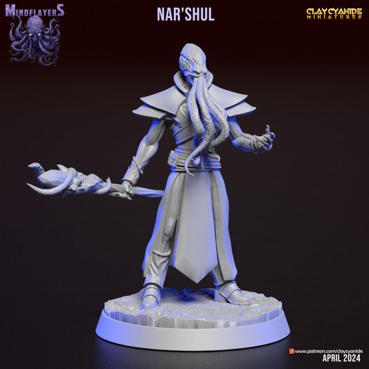 Mind Flayer, Illithid Unpainted Resin Miniature NPC | 28mm, 32mm,54mm,75mm, 100mm Scales | Dungeons and Dragons | Pathfinder | Clay Cyanide - Only-Games