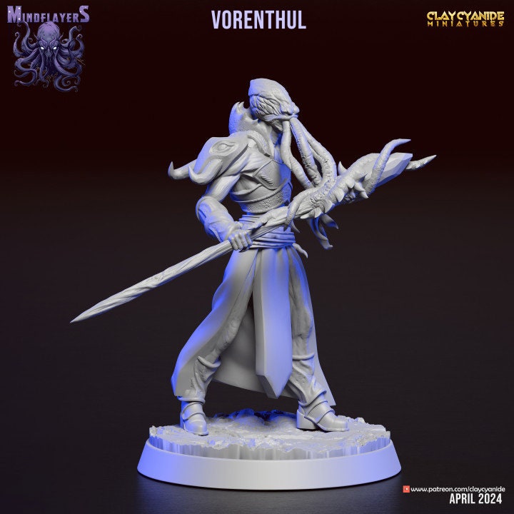 Mind Flayer, Illithid Unpainted Resin Miniature NPC | 28mm, 32mm,54mm,75mm, 100mm Scales | Dungeons and Dragons | Pathfinder | Clay Cyanide - Only-Games