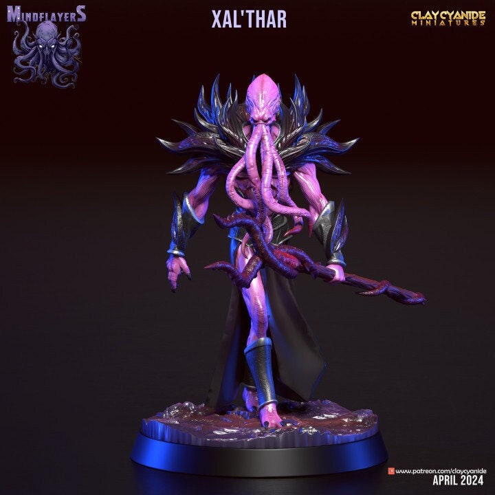 Mind Flayer, Illithid Unpainted Resin Miniature NPC | 28mm, 32mm,54mm,75mm, 100mm Scales | Dungeons and Dragons | Pathfinder | Clay Cyanide - Only-Games