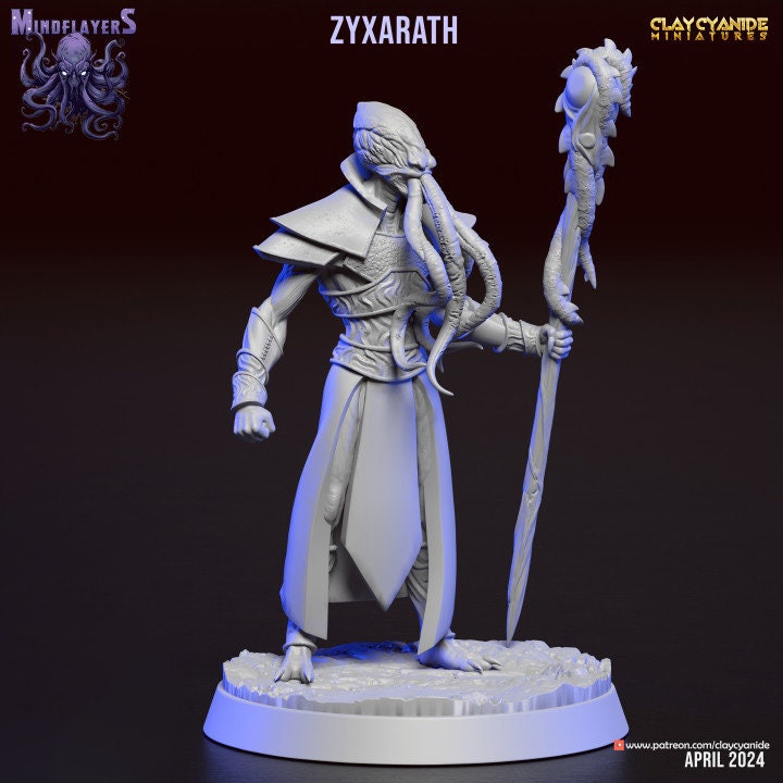 Mind Flayer, Illithid Unpainted Resin Miniature NPC | 28mm, 32mm,54mm,75mm, 100mm Scales | Dungeons and Dragons | Pathfinder | Clay Cyanide - Only-Games