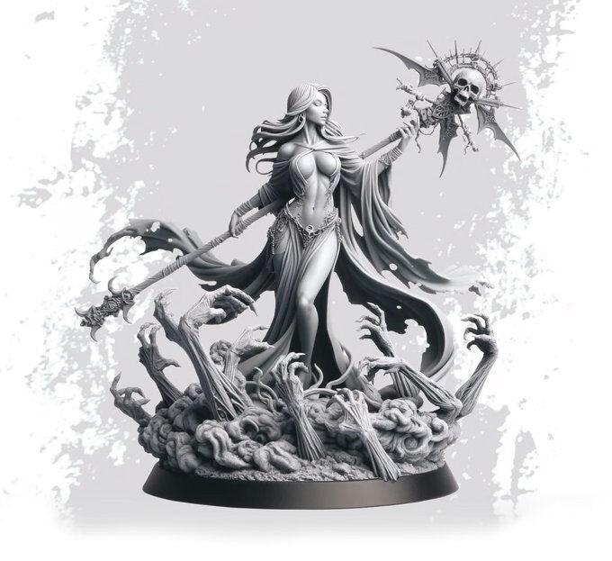 Necromancer, Wizard, Warlock, Sorcerer , PC NPC Miniature | NSFW Topless & Nude versions | 28mm, 32mm,54mm, 75mm, 100mm Scales | DnD 5e - Only-Games