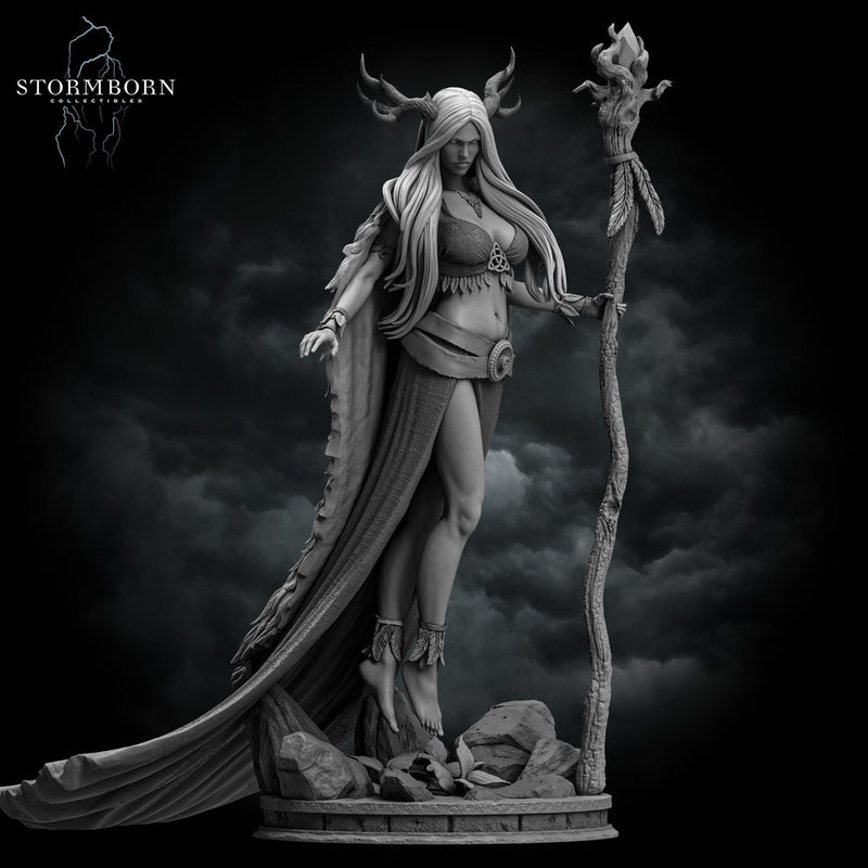 Female Elf Fey Druid,  PC / NPC Miniature | 28mm, 32mm, 54mm,75mm, 100mm Scales | Pathfinder Figure | DnD | Figurine unpainted | - Only-Games