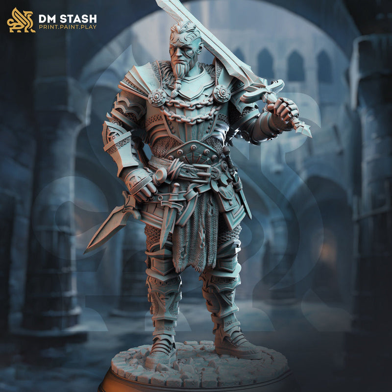 Fighter Battlemaster, Paladin w/ Sword | Miniature | 28mm, 32mm, 54mm,75mm, 100mm Scales | Pathfinder Figure | DnD | Figurine unpainted | - Only-Games