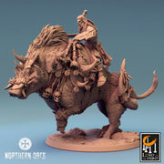 Orc Fighter on Charging Giant Boar w/ Club/Sword, Orc Chieftain | Dungeons and Dragons 5e  | 28mm,32mm, 54mm, 75mm Scale | Pathfinder | LOP - Only-Games