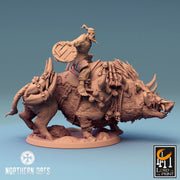 Orc Fighter on Giant Boar w/ Shield & Axe, Orc Chieftain | Dungeons and Dragons 5e  | 28mm,32mm, 54mm, 75mm Scale | Pathfinder | LOP - Only-Games