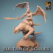 Winged Dragonborn w/ Sword Mounted on Dragonling  | Dungeons and Dragons 5e  | 28mm,32mm, 54mm, 75mm Scale | Pathfinder | Lord of the Print - Only-Games