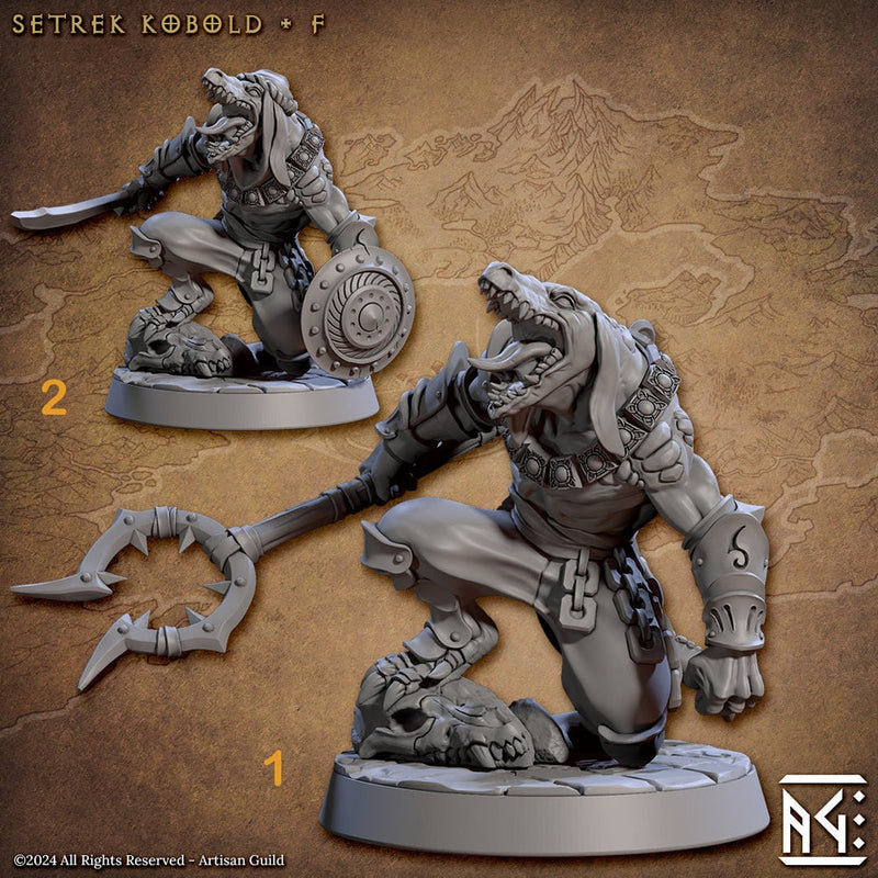 Kobold Fighter with Mancatcher, Scimitar & Shield PC NPC DnD | 28mm, 32mm, 54mm, 75mm Scale Miniature | Dungeons and Dragons | Artisan Guild - Only-Games