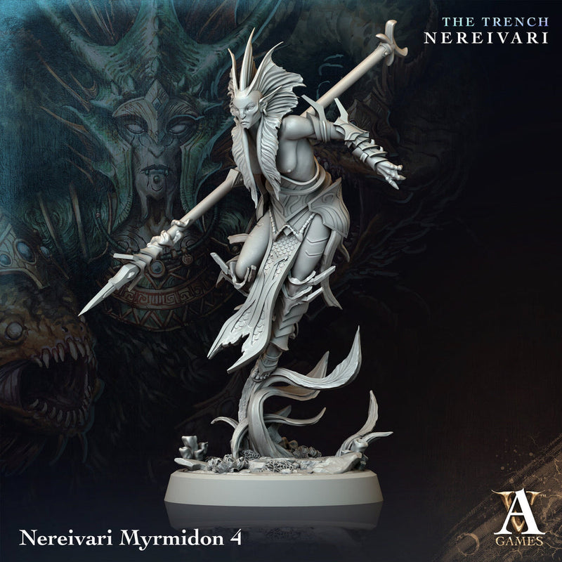 Triton Fighter, Sea Elf PC/NPC | Unpainted Resin Mini |28mm, 32mm,54mm,75mm,100mm Scale | Dungeons & Dragons 5e Pathfinder Archvillain Games - Only-Games