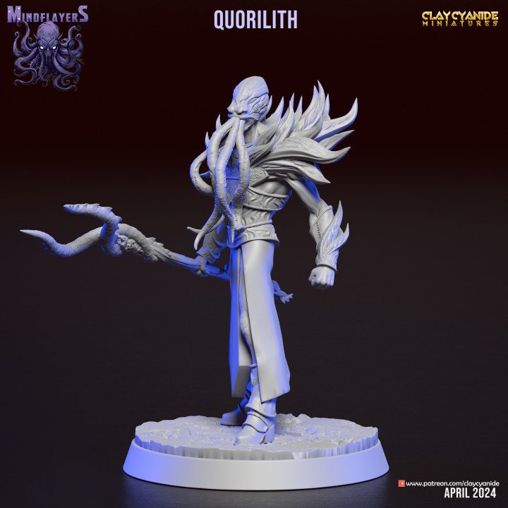 Mind Flayer, Illithid Unpainted Resin Miniature NPC | 28mm, 32mm,54mm,75mm, 100mm Scales | Dungeons and Dragons | Pathfinder | Clay Cyanide - Only-Games