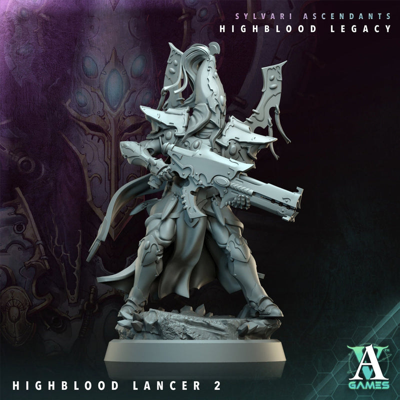 Sci-Fi Miniature Space Elf, Highblood Lancer  | 28mm,32mm, 54mm, 75mm,100mm Scales | Resin Mini | Archvillain Games - Only-Games