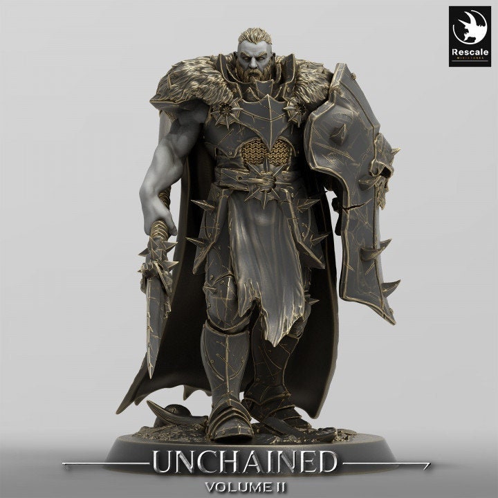 Fighter, Ranger Spear and Shield, Oathbreaker Paladin, DnD Unpainted Miniature| 28mm, 32mm,54mm,75mm,100mm Scales | Dungeons & Dragons - Only-Games