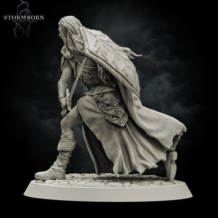 Elf Paladin with Sword and Shield and Elven Chainmail Armor PC NPC | 28mm,32mm,54mm, 75mm, 100mm Scales| Dungeons & Dragons| Pathfinder | - Only-Games