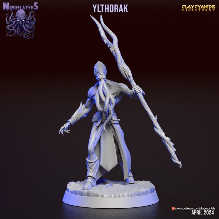Mind Flayer, Illithid Unpainted Resin Miniature NPC | 28mm, 32mm,54mm,75mm, 100mm Scales | Dungeons and Dragons | Pathfinder | Clay Cyanide - Only-Games