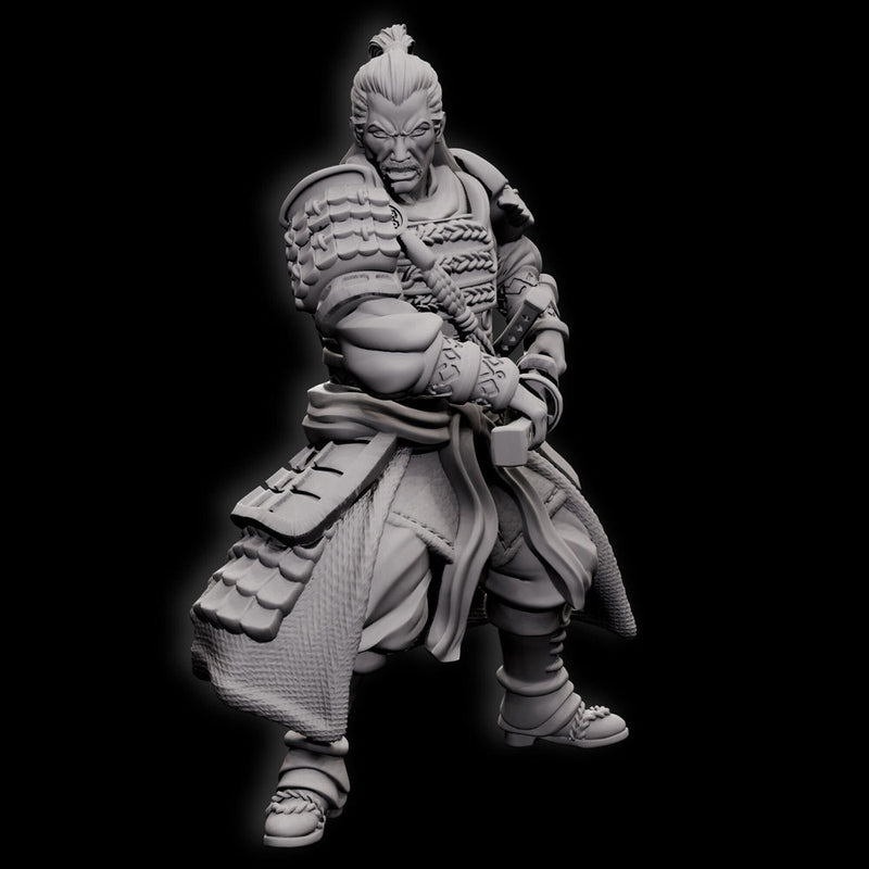 Human Fighter Samurai Kensa with Katana & Armor | DnD Miniature 28mm,32mm,54mm, 75mm,100mm Scale Pathfinder Figure/ DnD Figurine unpainted - Only-Games
