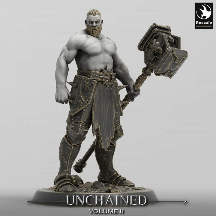 Barbarian Human / Goliath, Ranger,Fighter, with Big Hammer, DnD Unpainted Miniature| 28mm, 32mm,54mm,75mm,100mm Scales | Dungeons & Dragons - Only-Games