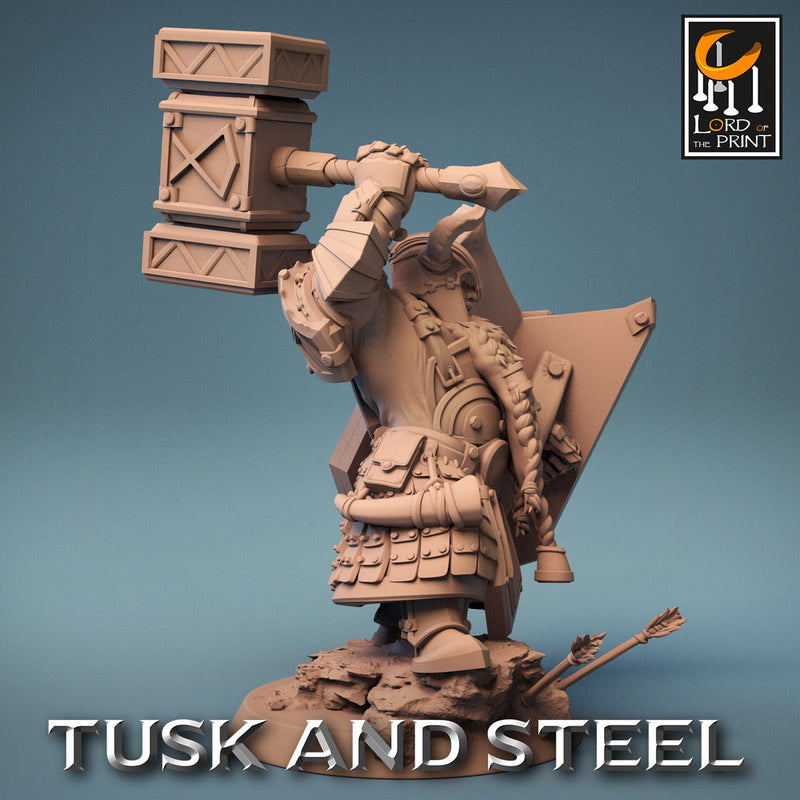 Dwarf Fighter Paladin Hammer n Shield Unpainted Model | 28mm, 32mm,54mm,75mm,100mm Scales | Dungeons & Dragons Pathfinder Rescale Miniatures - Only-Games