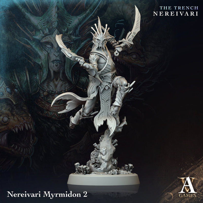 Triton Fighter, Sea Elf PC/NPC | Unpainted Resin Mini |28mm, 32mm,54mm,75mm,100mm Scale | Dungeons & Dragons 5e Pathfinder Archvillain Games - Only-Games