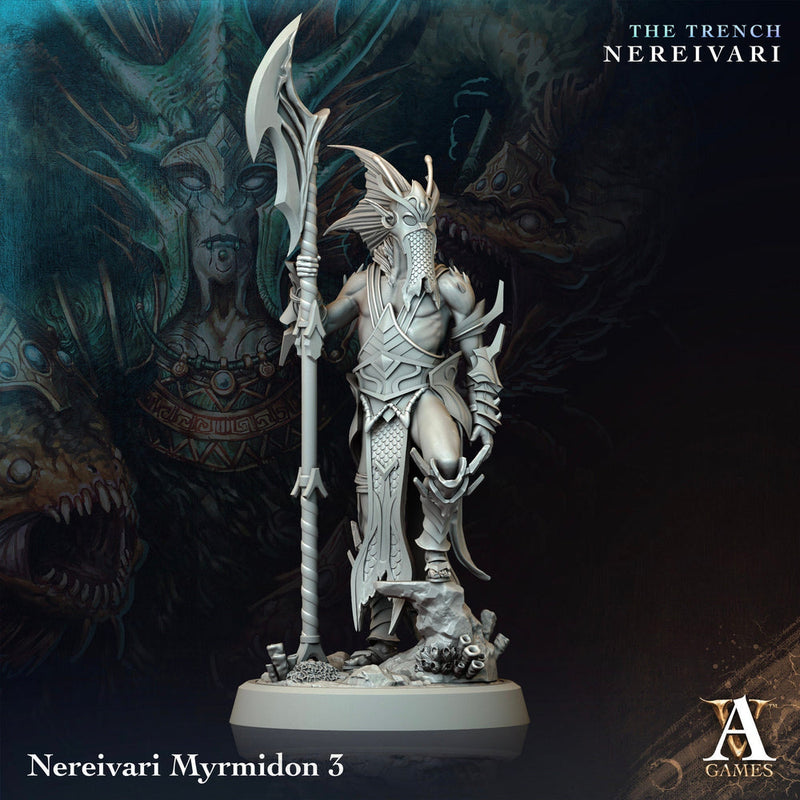 Triton Fighter, Sea Elf PC/NPC | Unpainted Resin Mini |28mm, 32mm,54mm,75mm,100mm Scale | Dungeons & Dragons 5e Pathfinder Archvillain Games - Only-Games