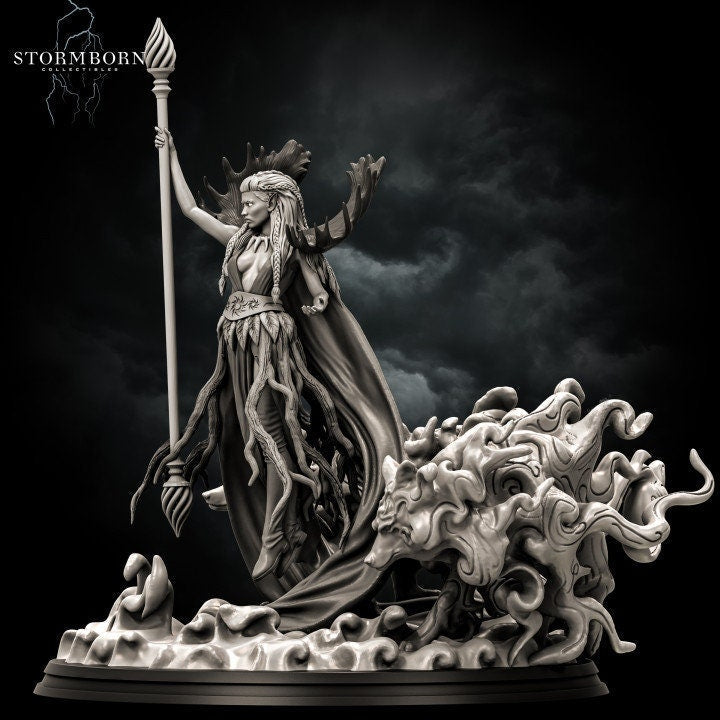 Female Elf Arch Druid, PC / NPC Miniature | 28mm, 32mm, 54mm,75mm, 100mm Scales | Pathfinder Figure | DnD 5e | Figurine unpainted | - Only-Games