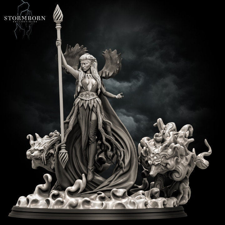 Female Elf Arch Druid, PC / NPC Miniature | 28mm, 32mm, 54mm,75mm, 100mm Scales | Pathfinder Figure | DnD 5e | Figurine unpainted | - Only-Games