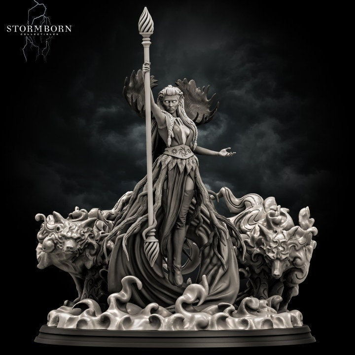 Female Elf Arch Druid, PC / NPC Miniature | 28mm, 32mm, 54mm,75mm, 100mm Scales | Pathfinder Figure | DnD 5e | Figurine unpainted | - Only-Games